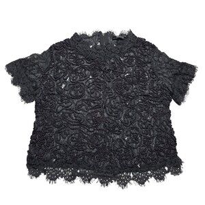 Zara Crop Top Womens Medium Black Lace Mock Neck Whimsigoth Scalloped Trafaluc‎